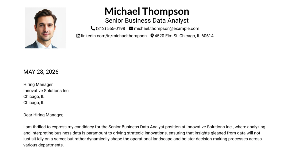 30+ Senior Business Data Analyst Cover Letter Templates with Example 2026