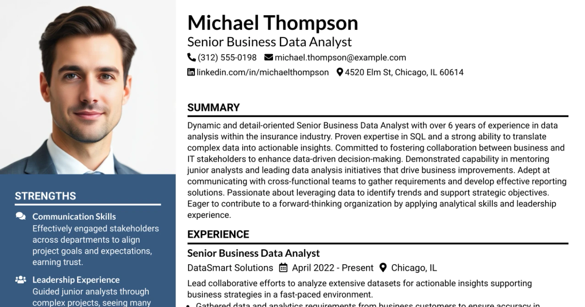 33 Senior Business Data Analyst Resume Templates with Example 2026 (ATS-Optimized)