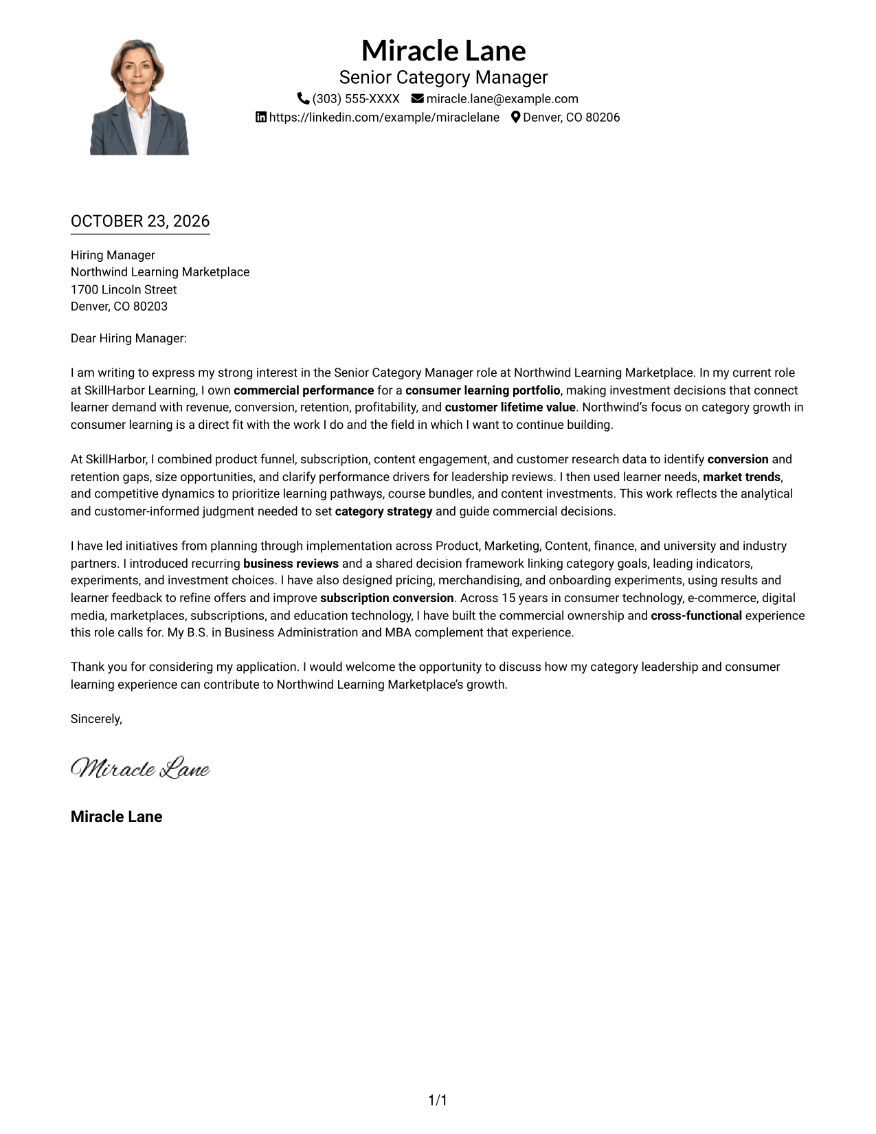 Cover letter example — page 1