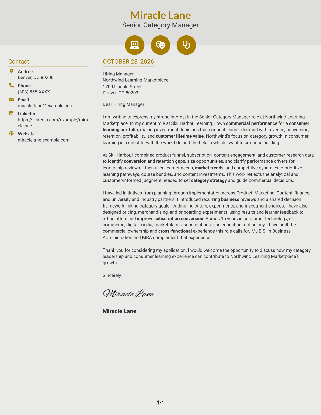 Cover letter example — page 1