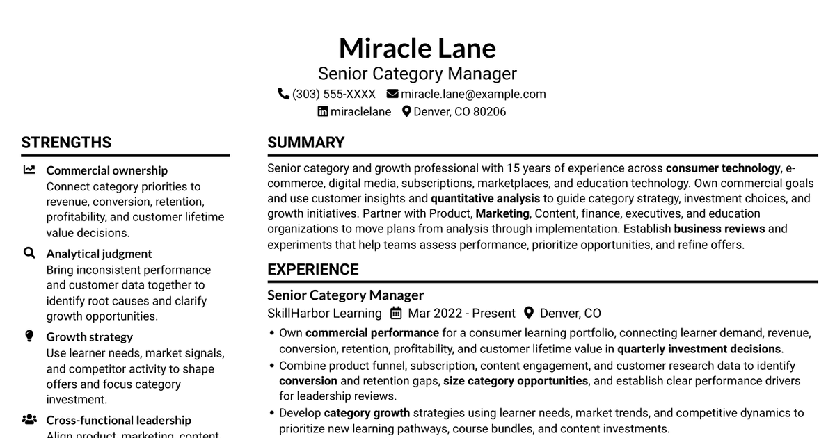 7 Senior Category Manager - Consumer Learning Growth Resume Templates with Example