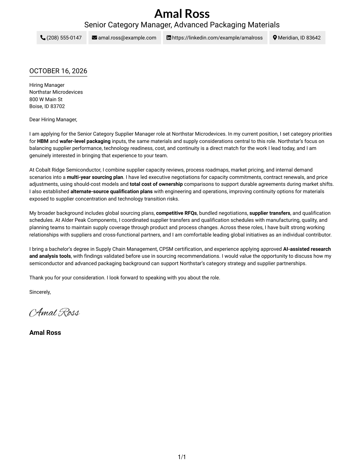 Cover letter example — page 1