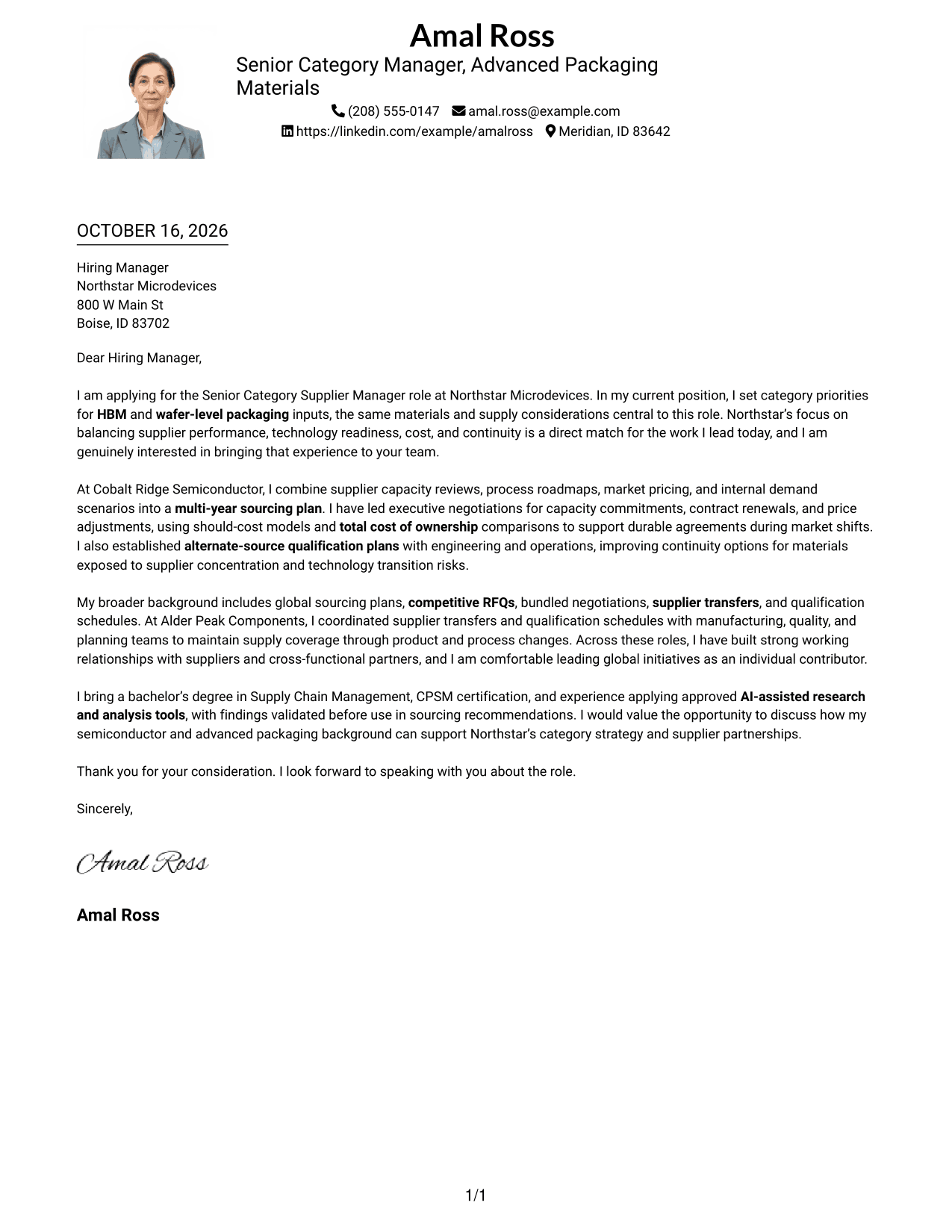 Cover letter example — page 1