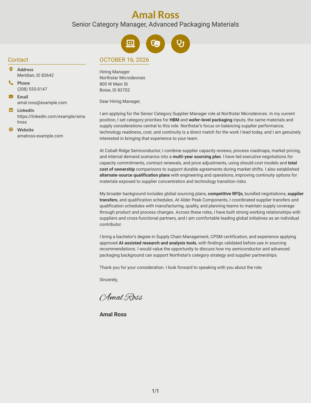 Cover letter example — page 1