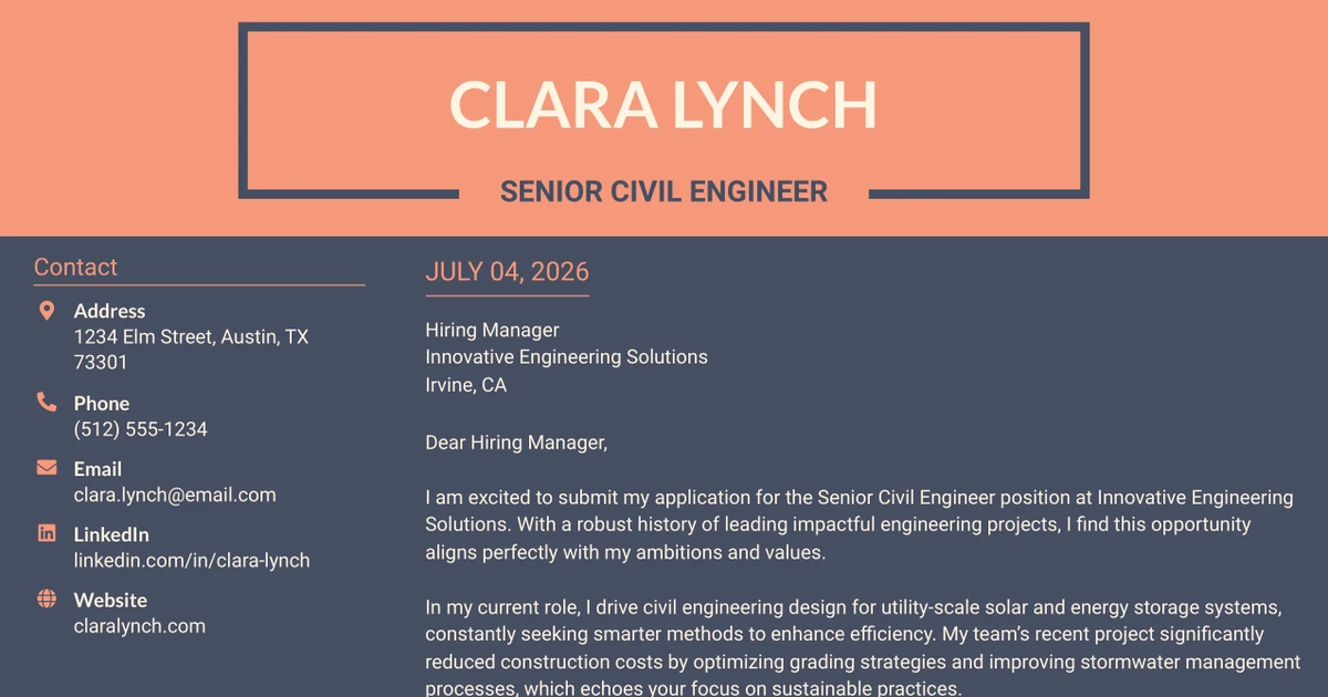 30+ Senior Civil Engineer Cover Letter Templates with Example 2026