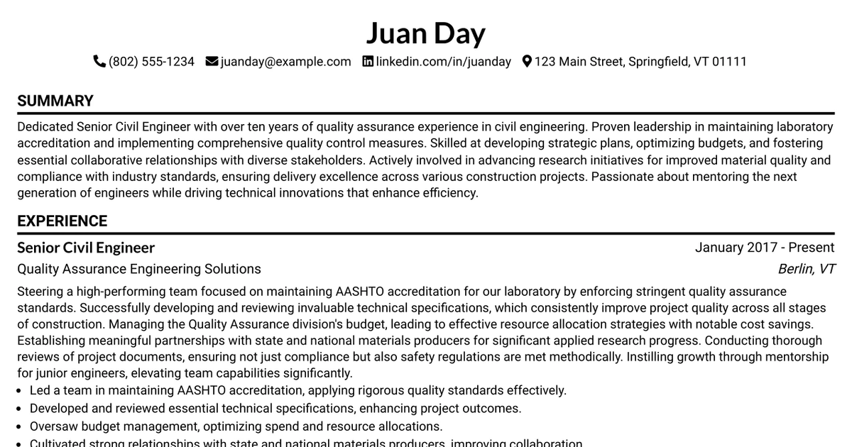 33 Senior Civil Engineer I Resume Templates with Example 2026 (ATS-Optimized)