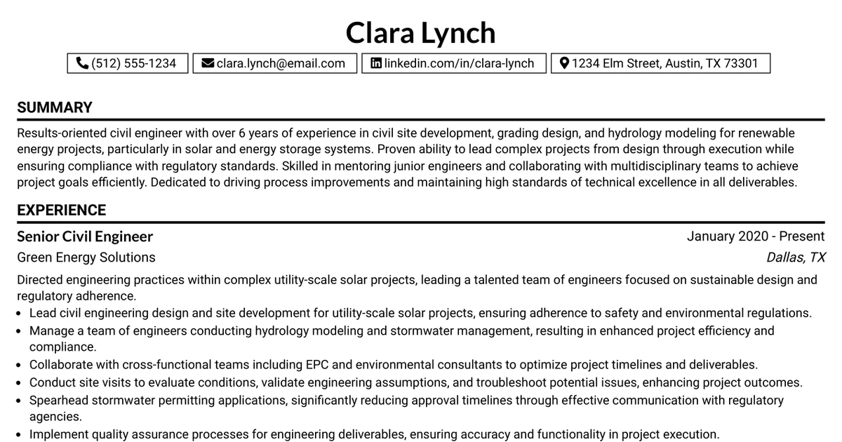 33 Senior Civil Engineer Resume Templates with Example 2026 (ATS-Optimized)