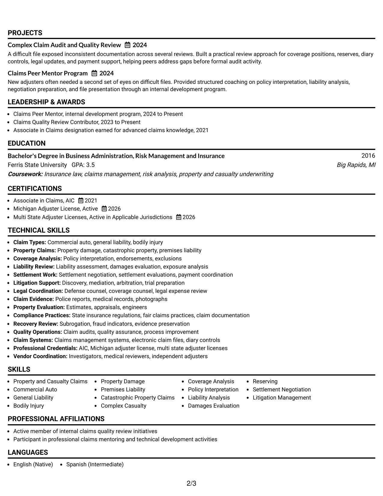 Resume Example Page 2