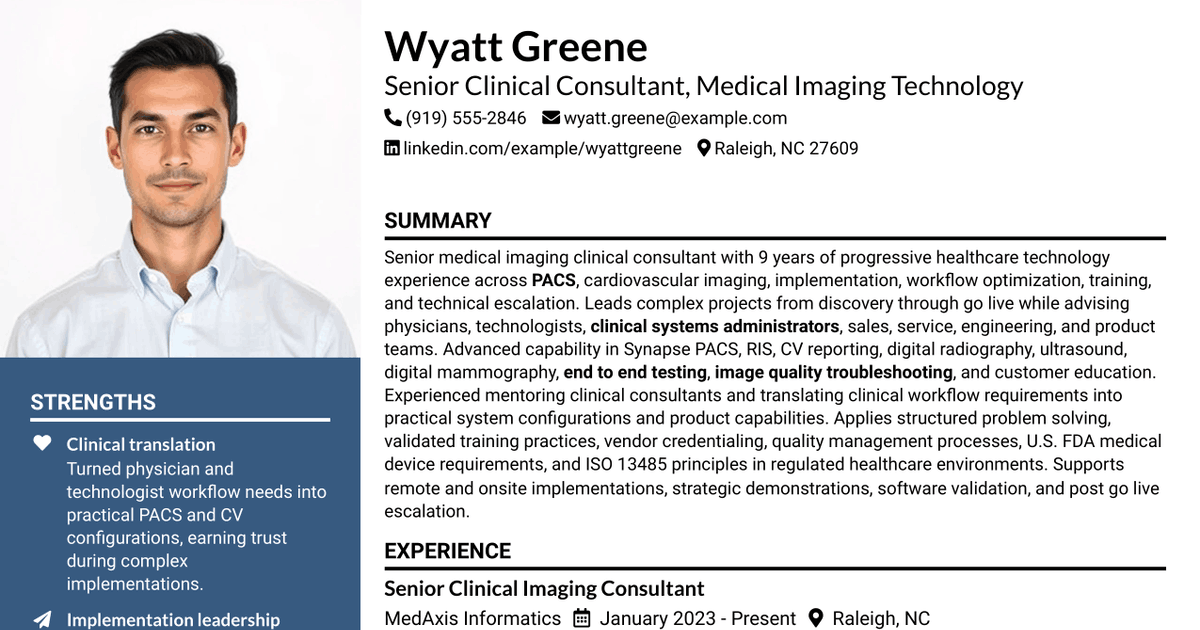 7 Senior Clinical Consultant, Medical Imaging Technology Resume Templates with Example