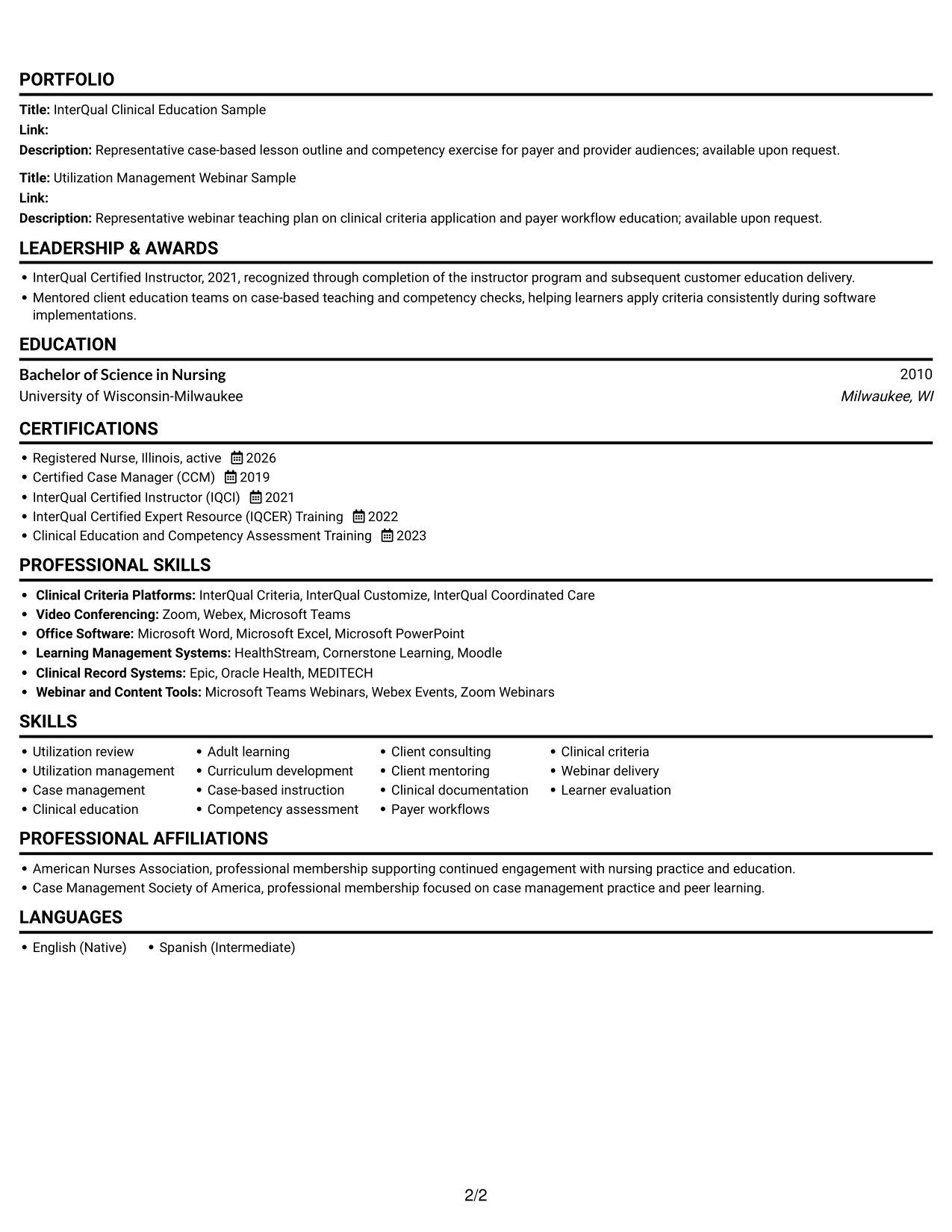 Resume example — page 2