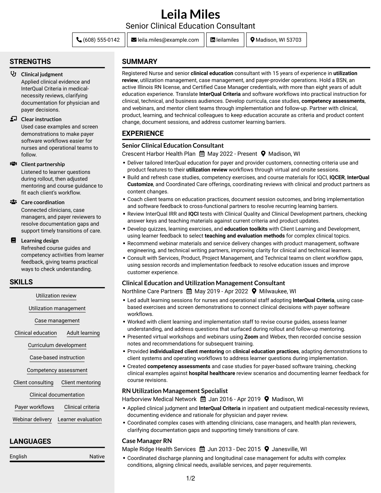 Resume example — page 1