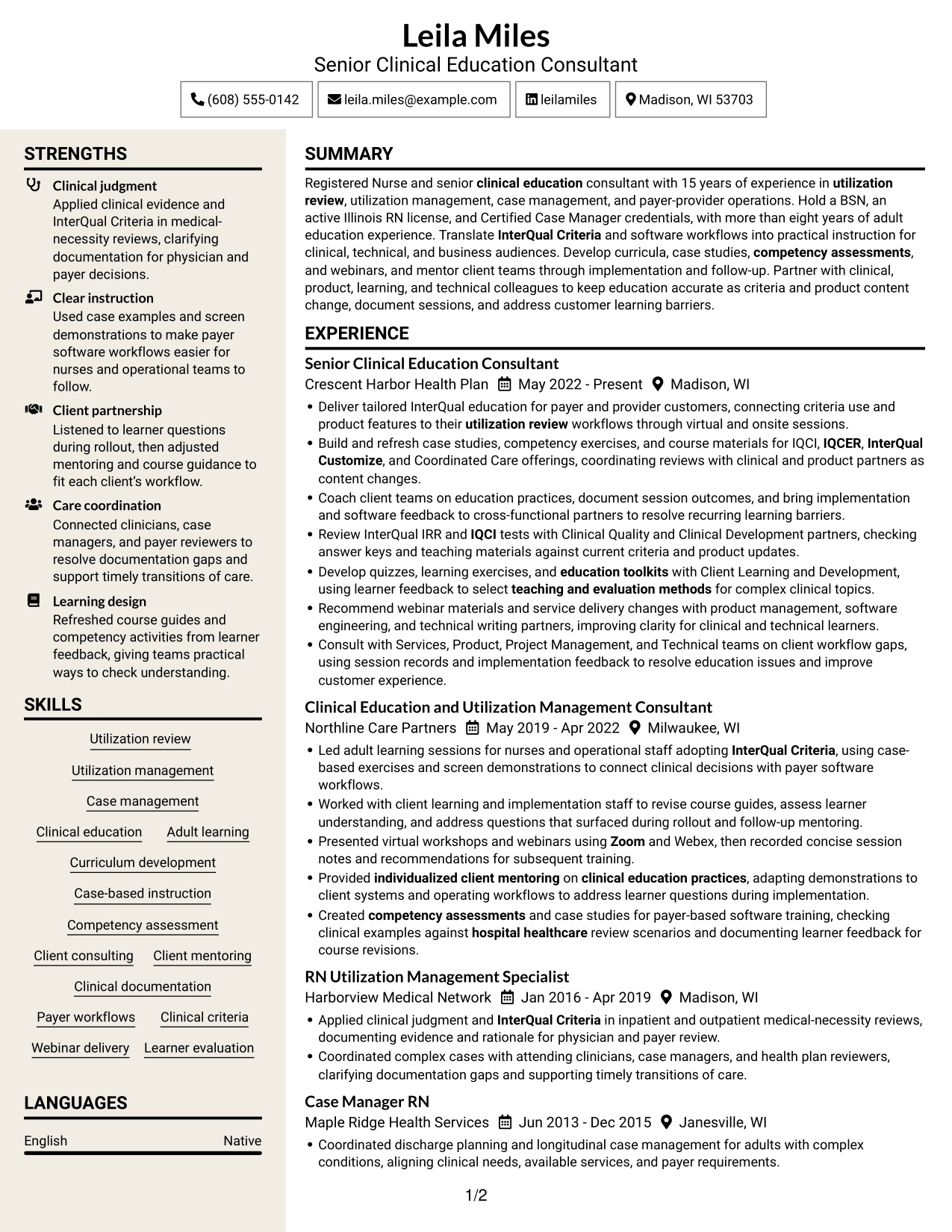 Resume example — page 1