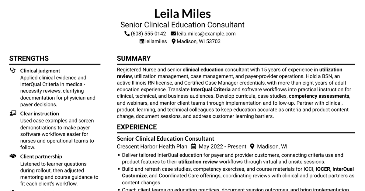 7 Senior Clinical Education Consultant - Utilization Management Software Resume Templates with Example