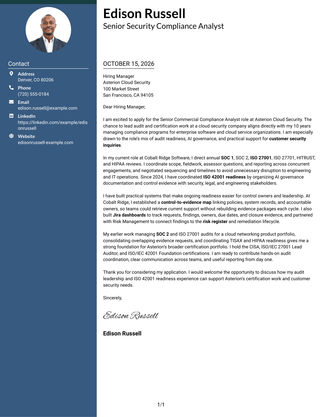 Cover letter example — page 1