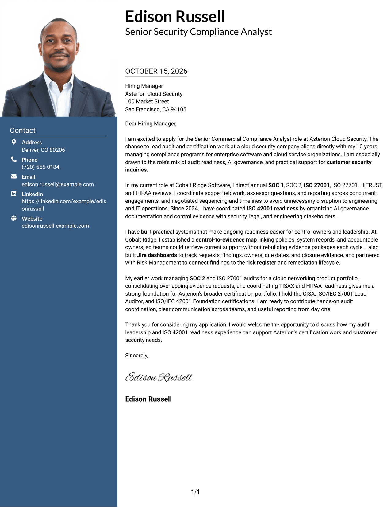 Cover letter example — page 1