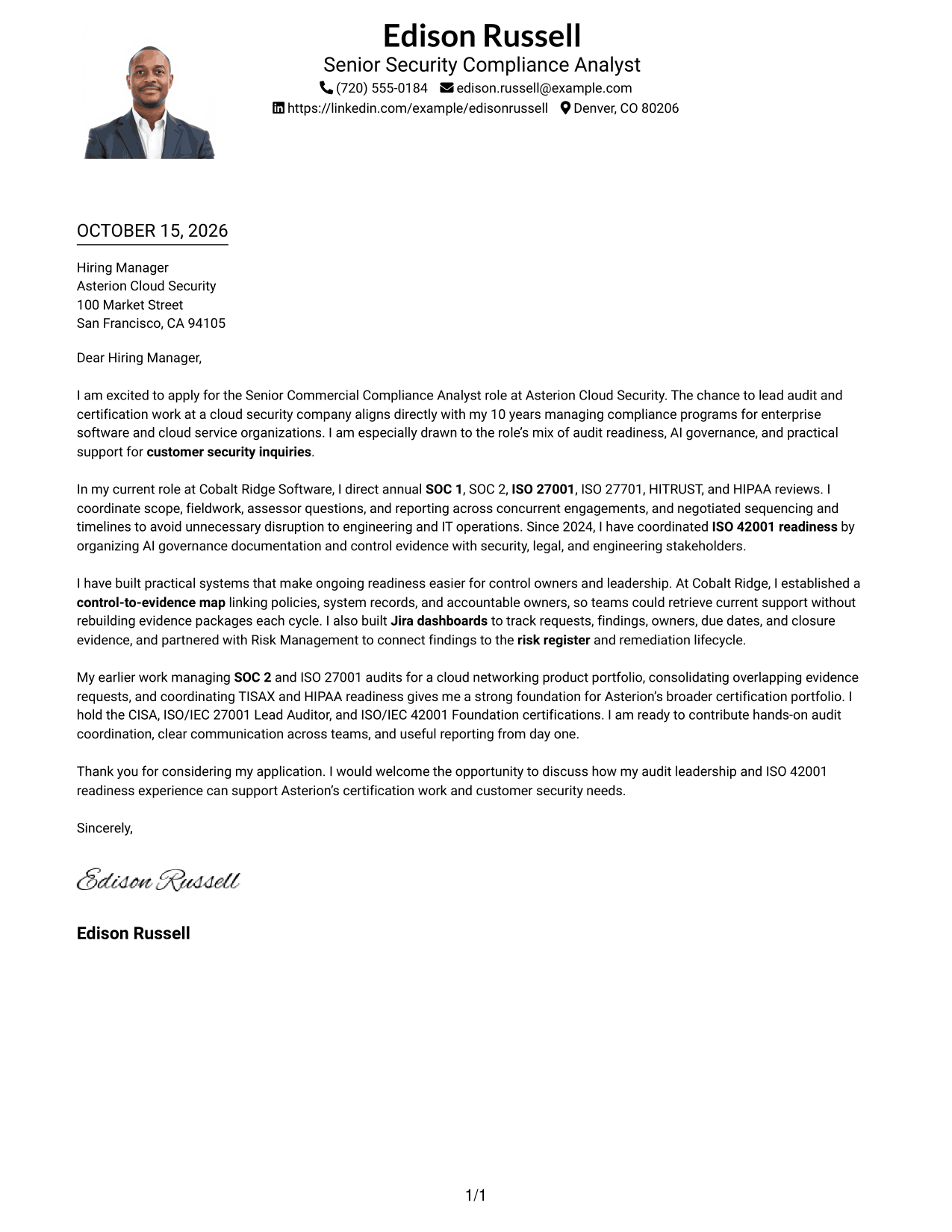 Cover letter example — page 1