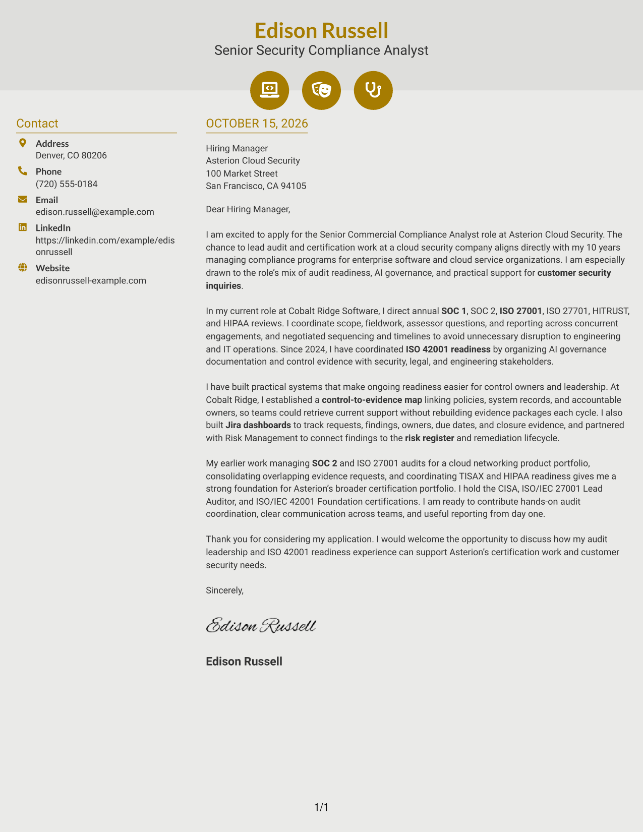 Cover letter example — page 1