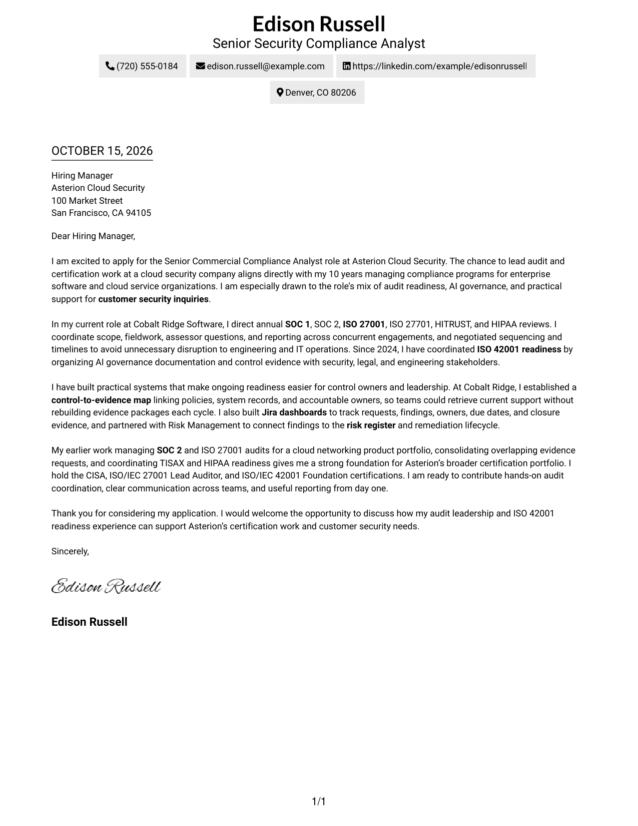 Cover letter example — page 1