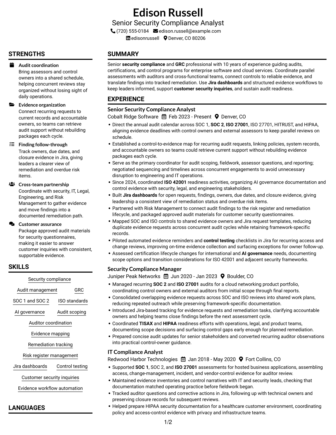 Resume example — page 1