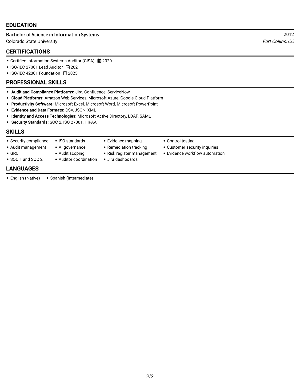 Resume example — page 2