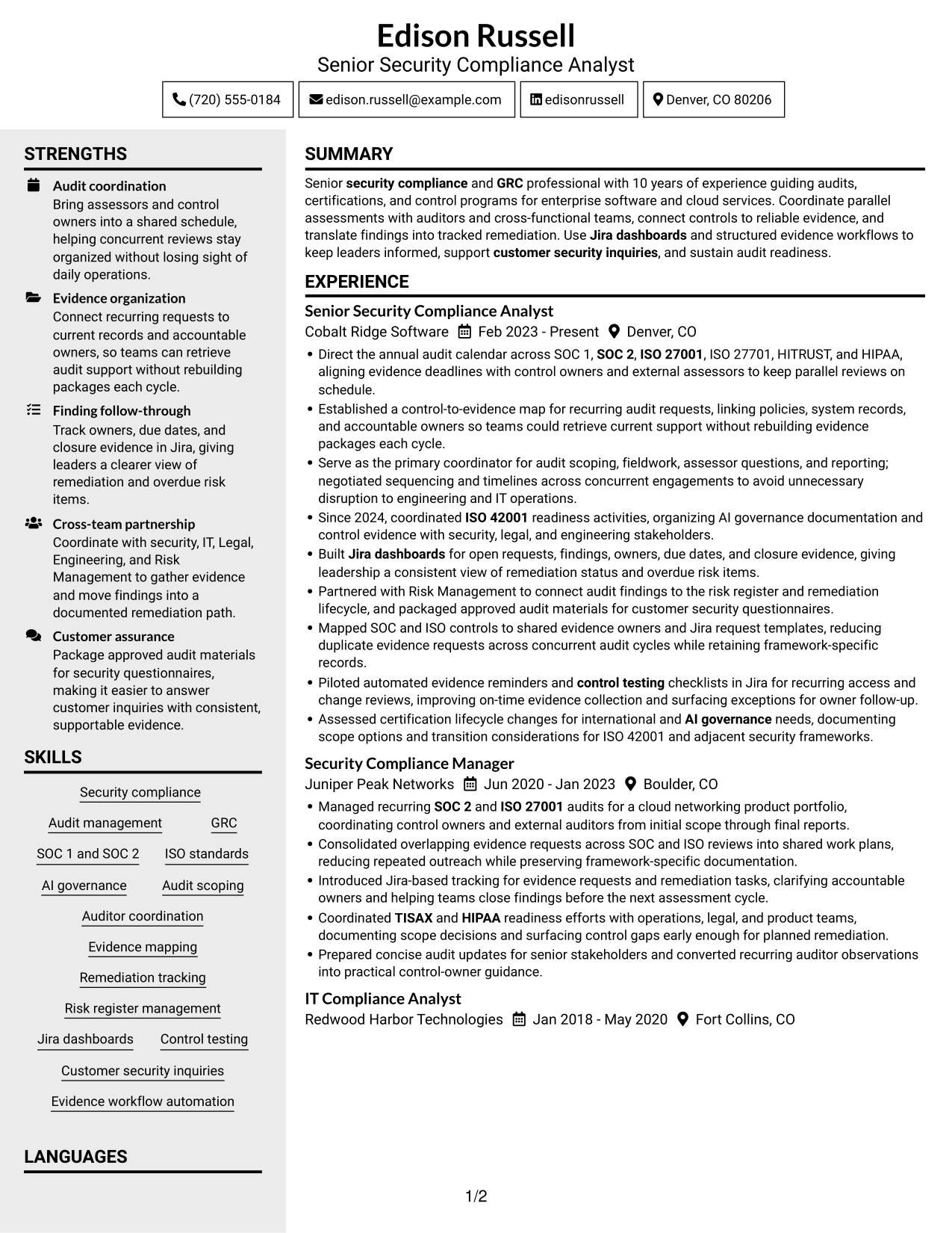 Resume example — page 1