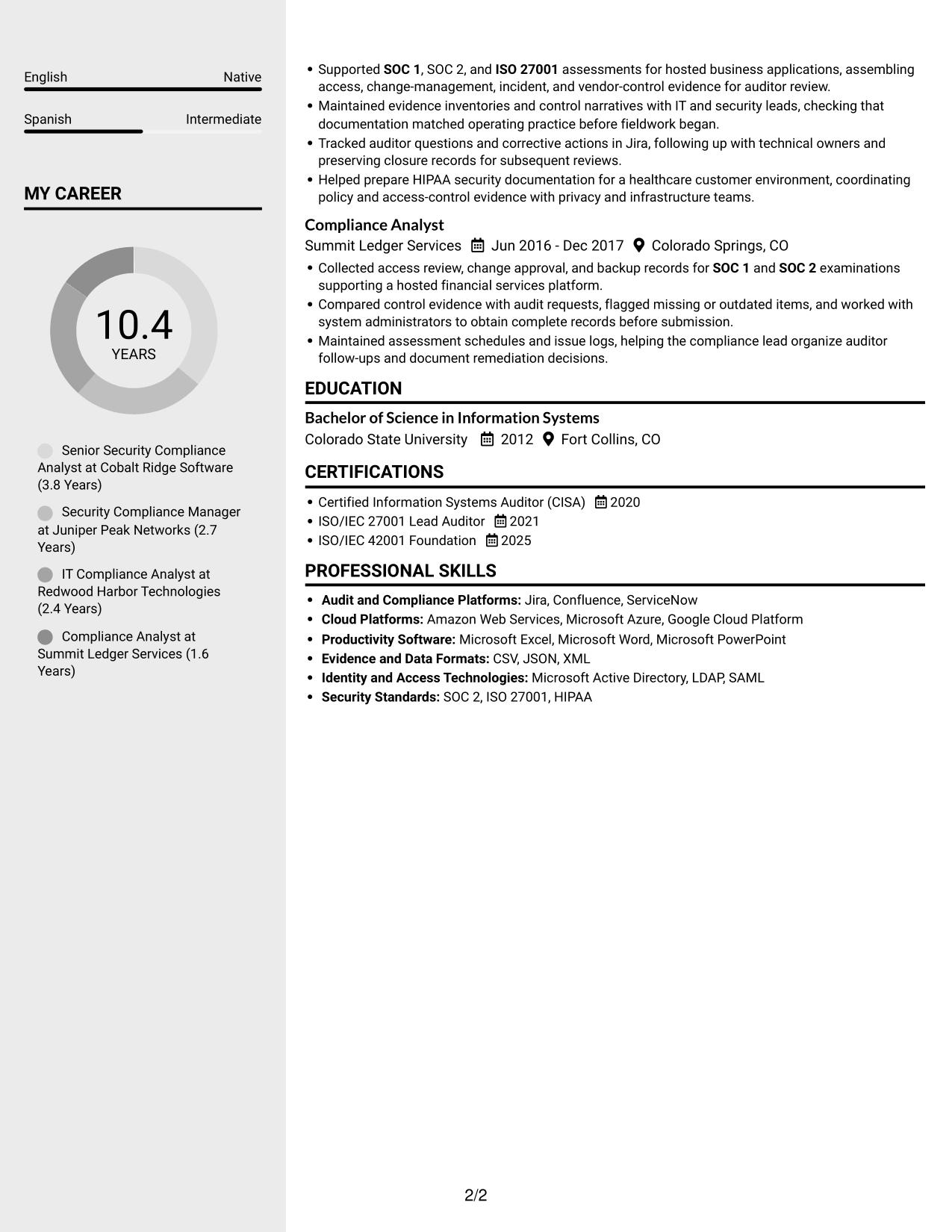 Resume example — page 2