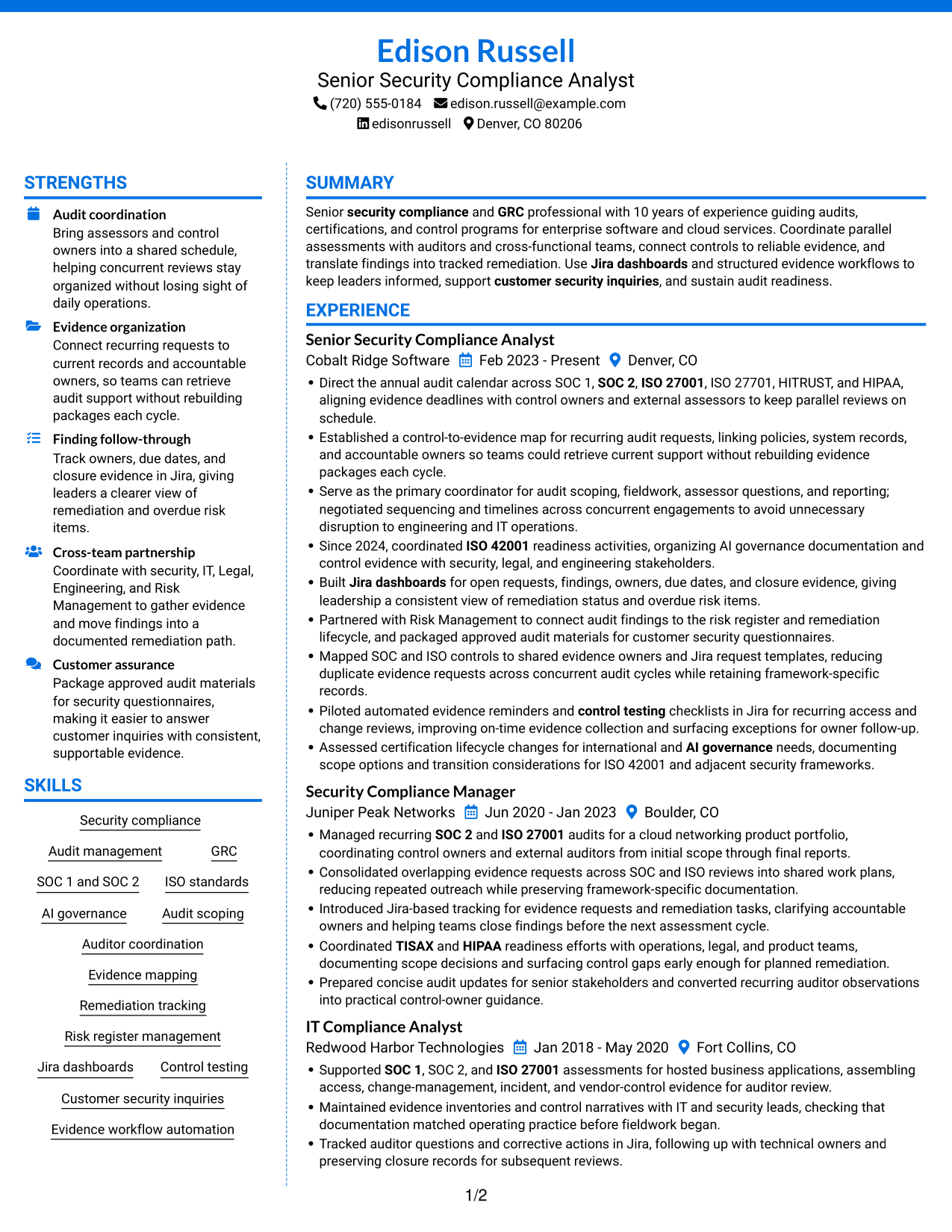 Resume example — page 1