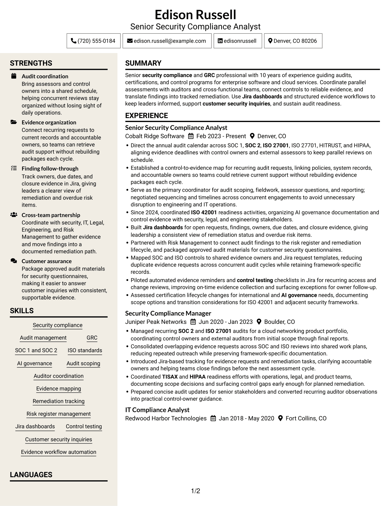 Resume example — page 1