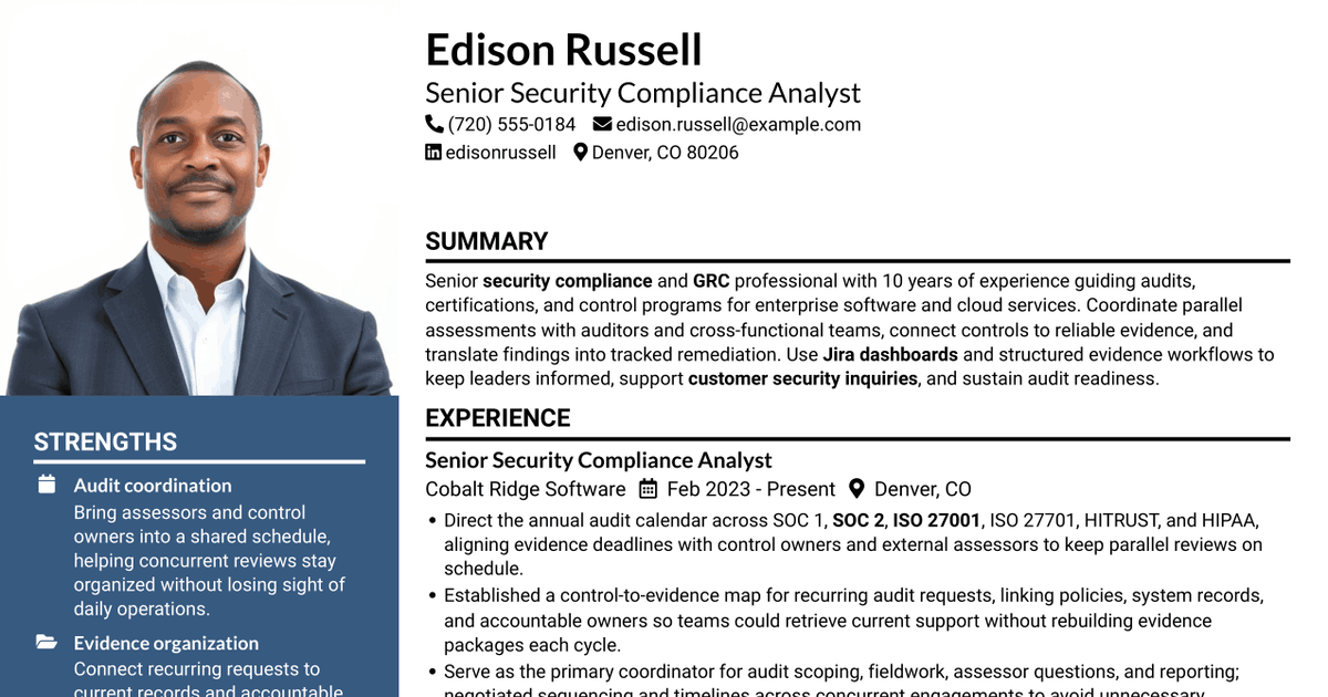 7 Senior Commercial Compliance Analyst - Security Certifications and Audits Resume Templates with Example