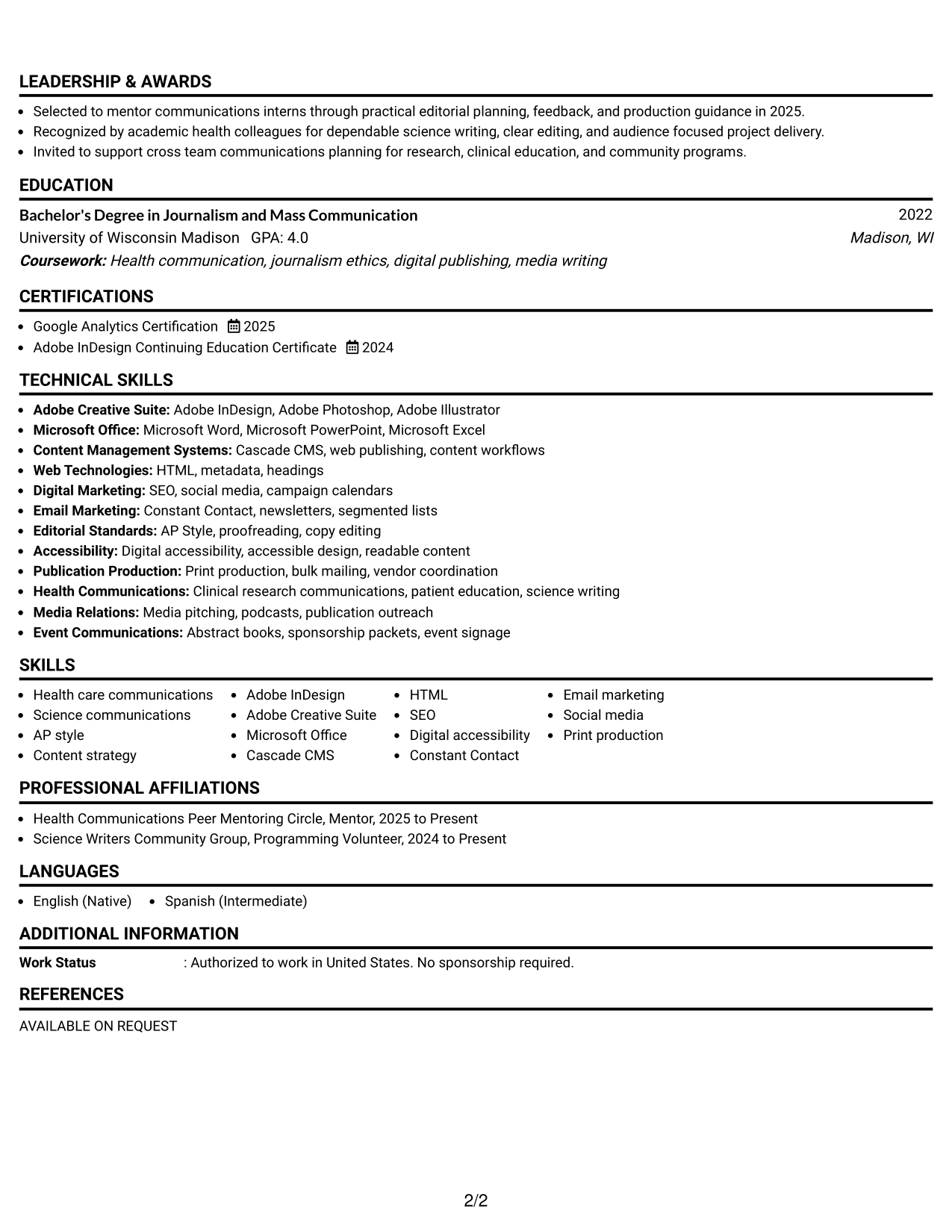 Resume Example Page 2