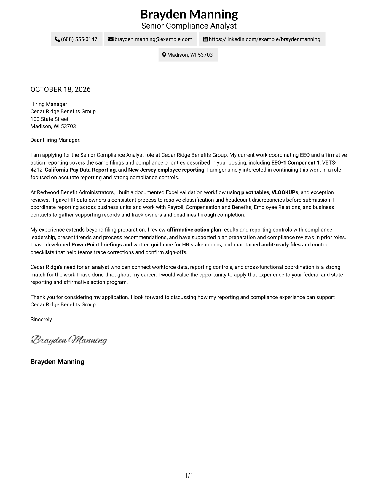 Cover letter example — page 1