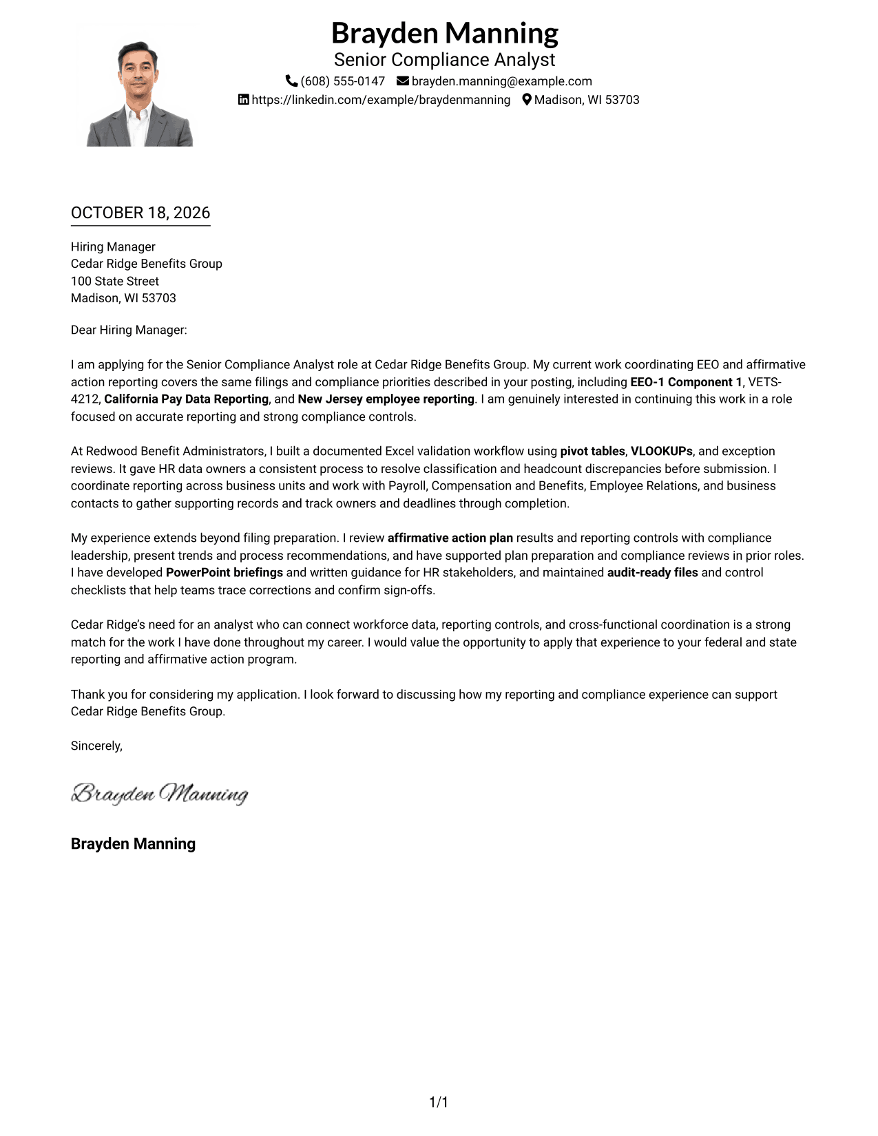 Cover letter example — page 1