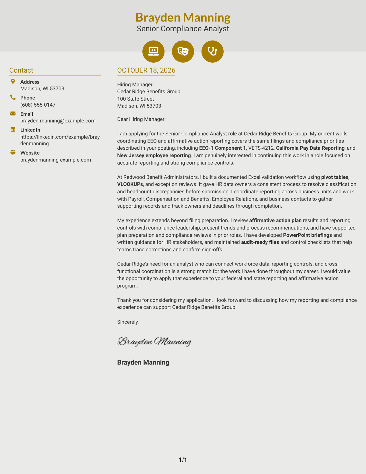Cover letter example — page 1