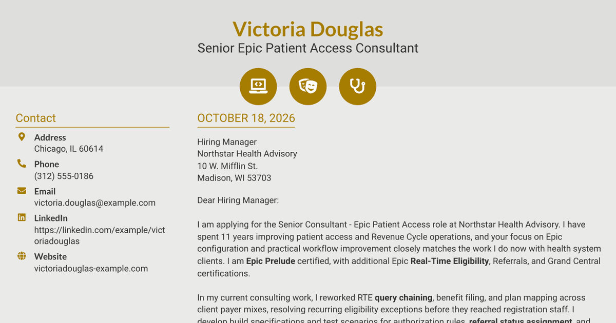 7 Senior Consultant - Epic Patient Access Cover Letter Templates with Example