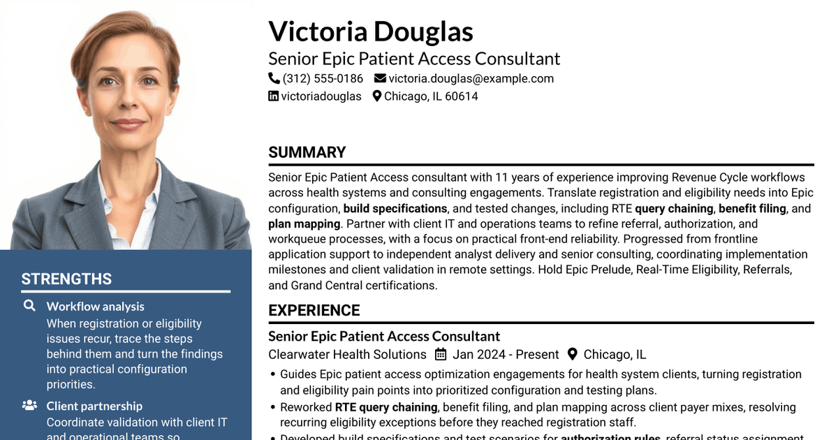 7 Senior Consultant - Epic Patient Access Resume Templates with Example