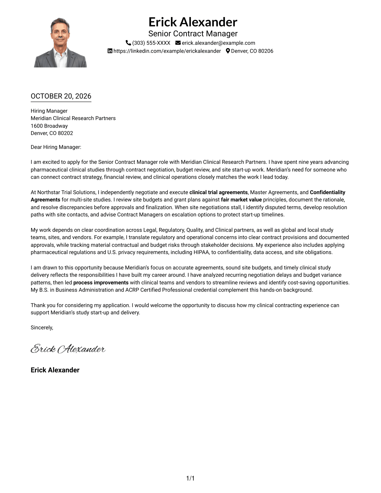 Cover letter example — page 1