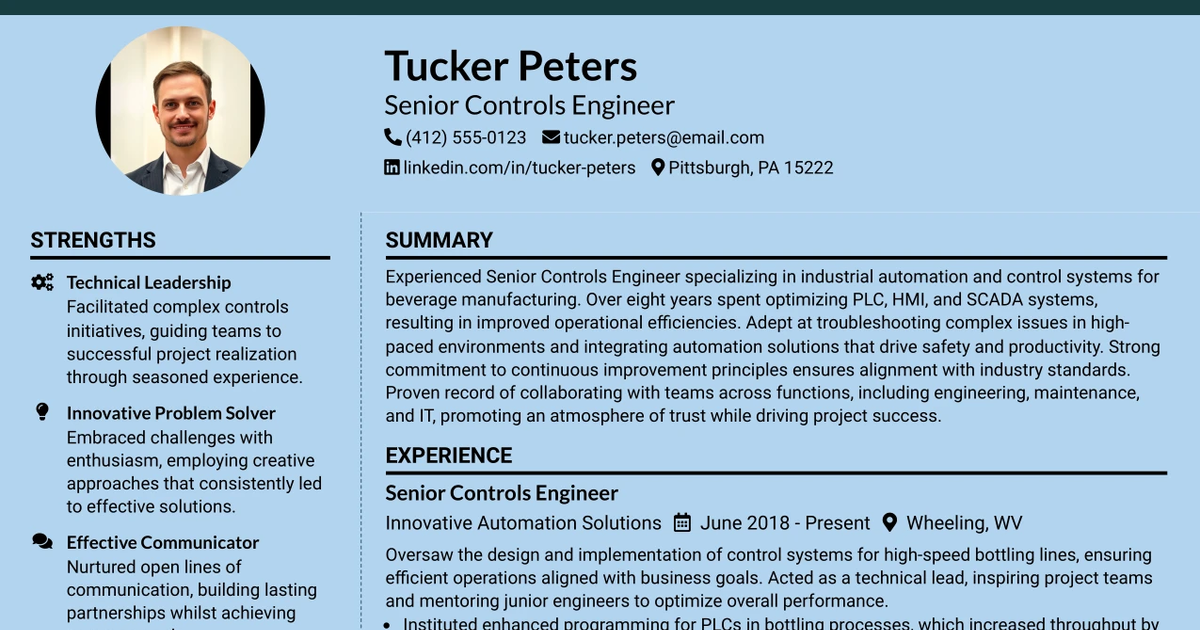 33 Senior Controls and Automation Engineer Resume Templates with Example 2026 (ATS-Optimized)