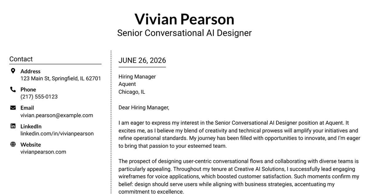30+ Senior Conversational AI Designer Cover Letter Templates with Example 2026