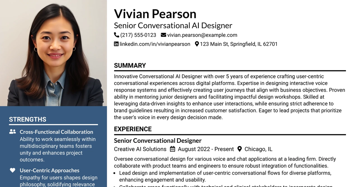 33 Senior Conversational AI Designer Resume Templates with Example 2026 (ATS-Optimized)