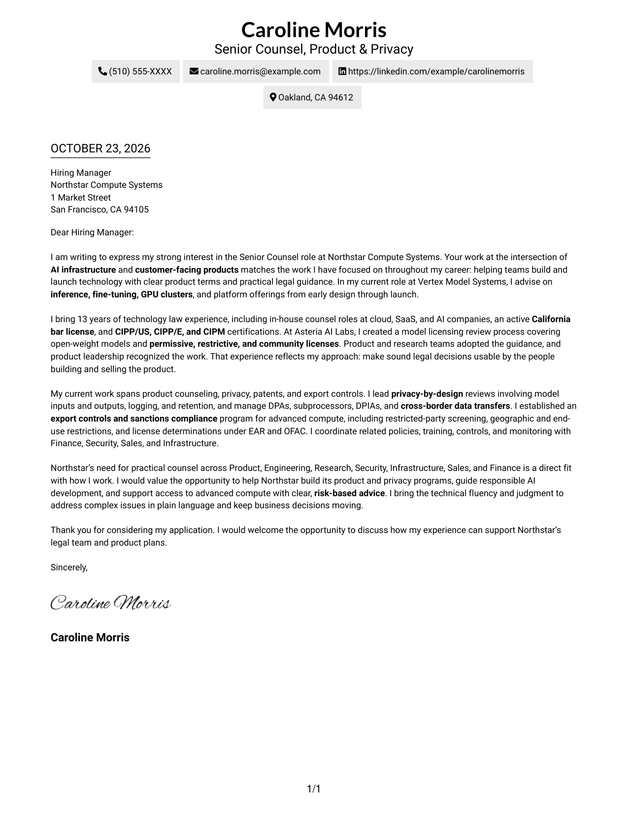Cover letter example — page 1