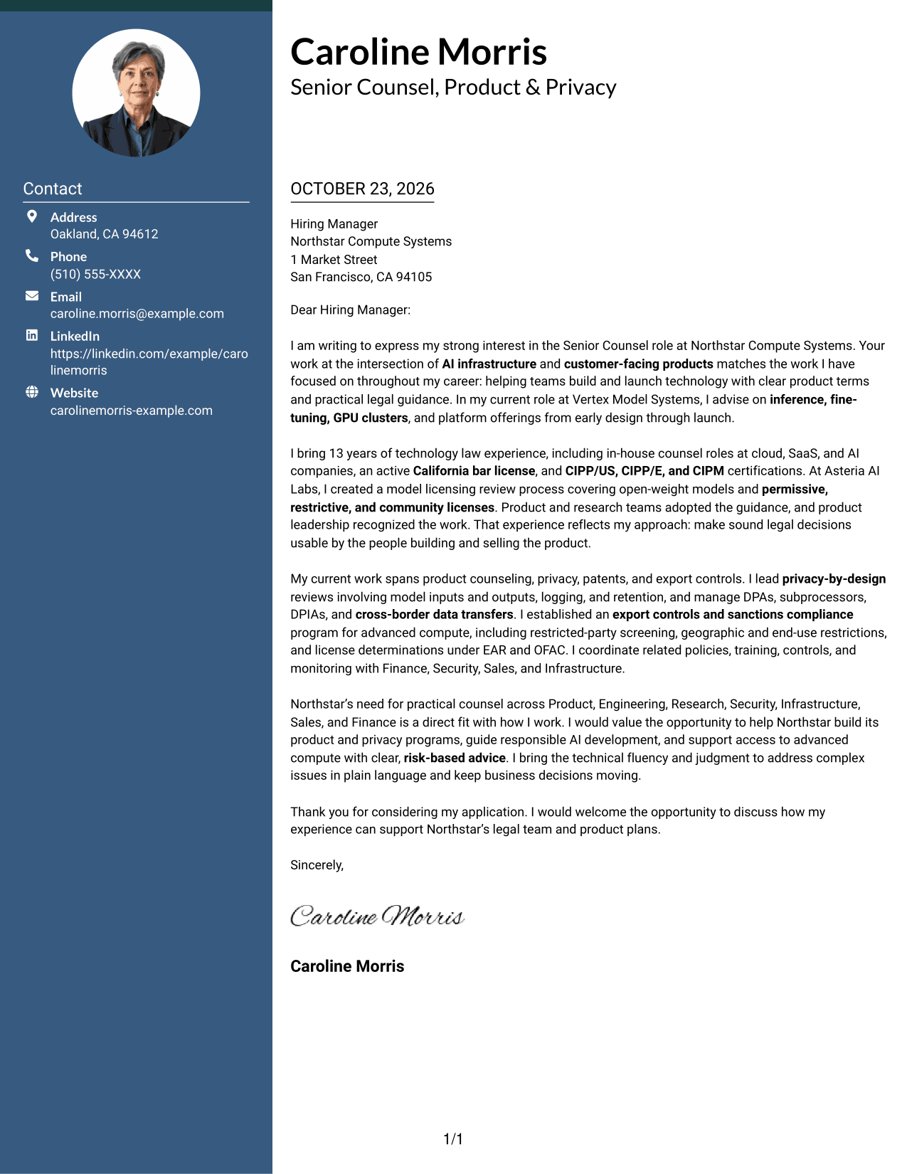 Cover letter example — page 1