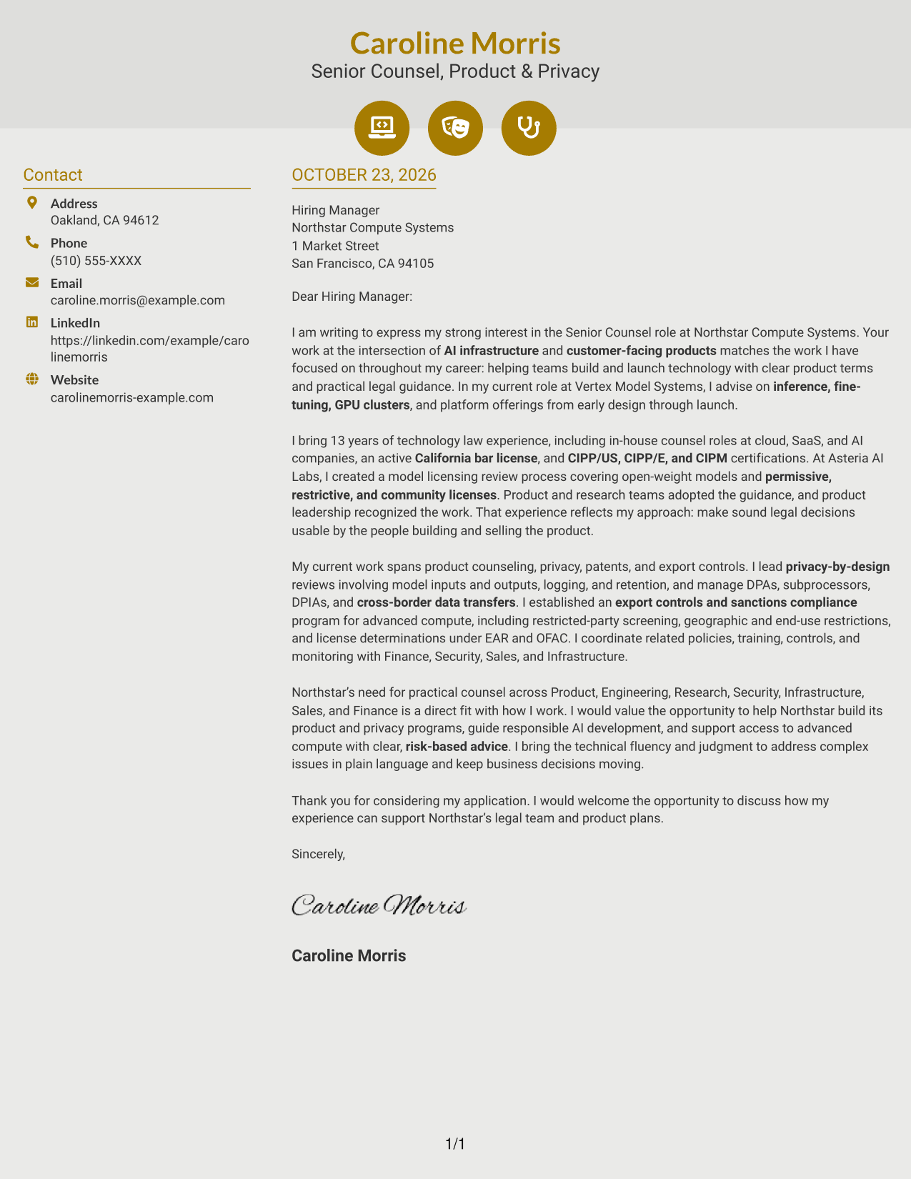 Cover letter example — page 1
