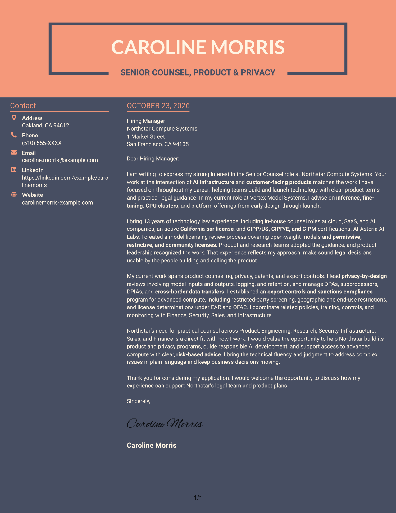 Cover letter example — page 1