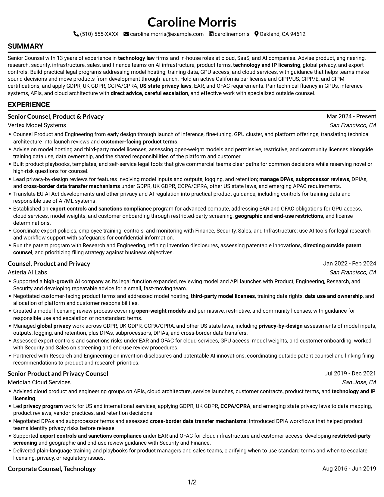 Resume example — page 1