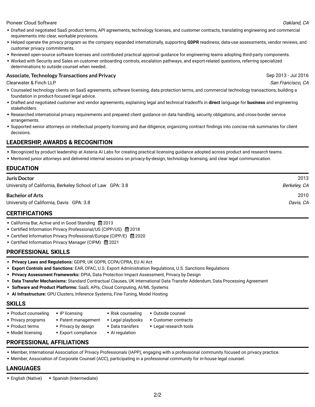 Resume example — page 2