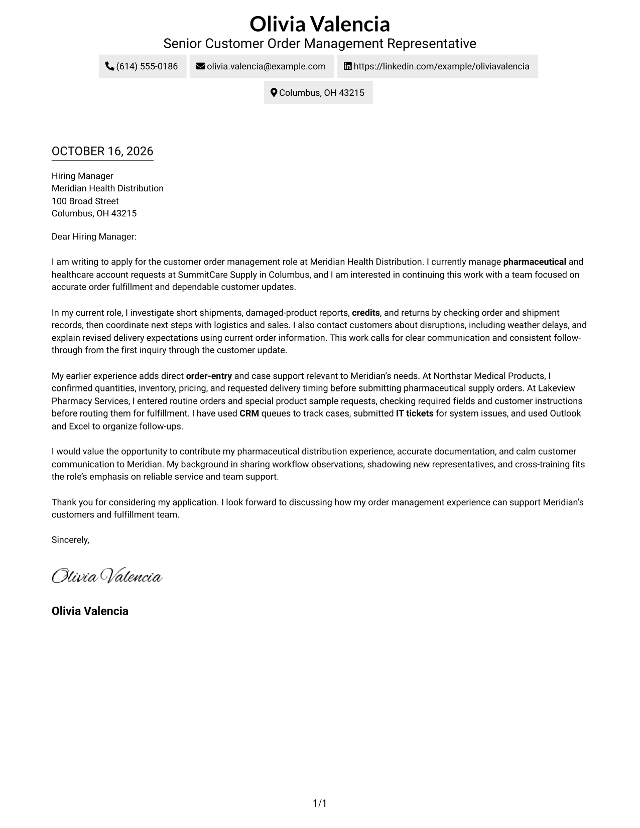 Cover letter example — page 1