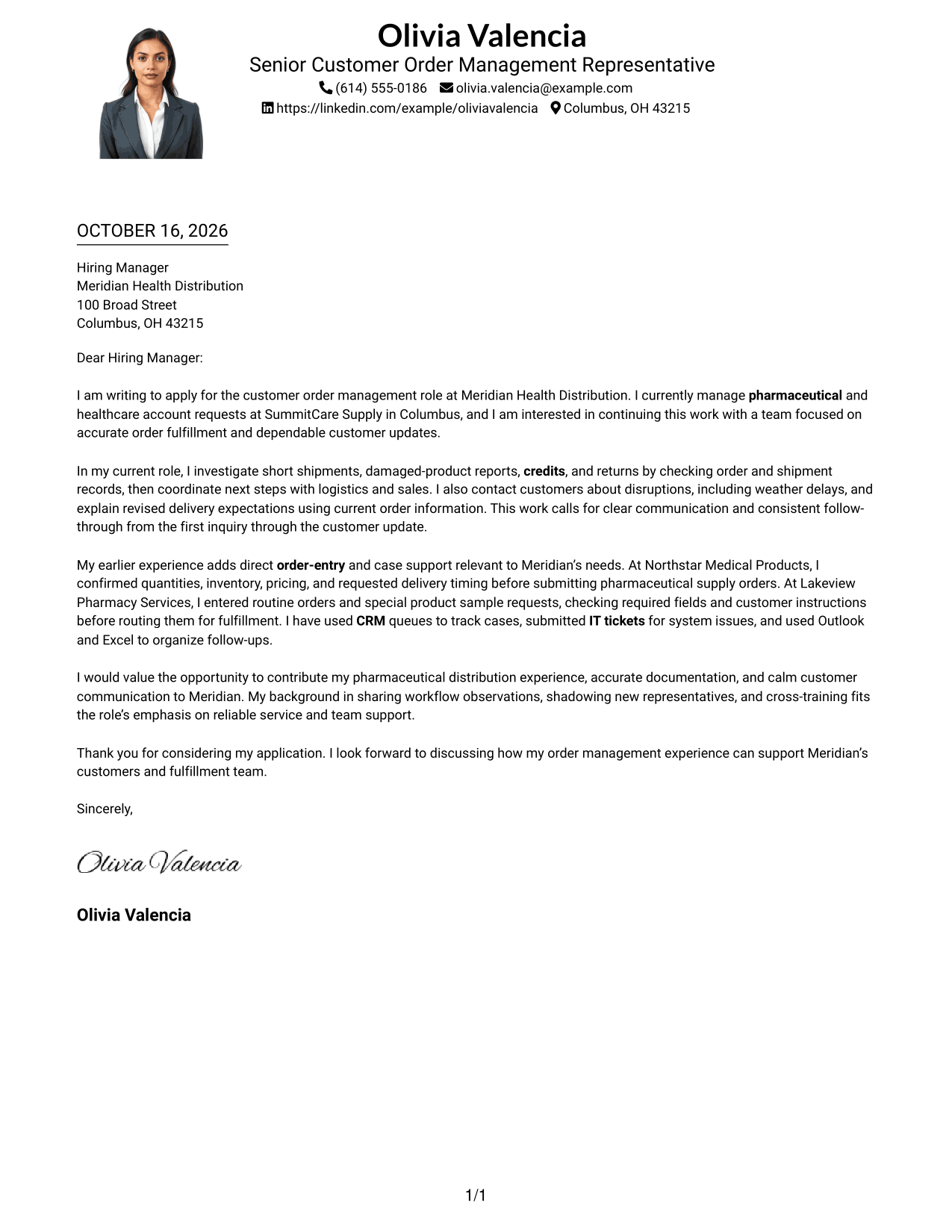 Cover letter example — page 1