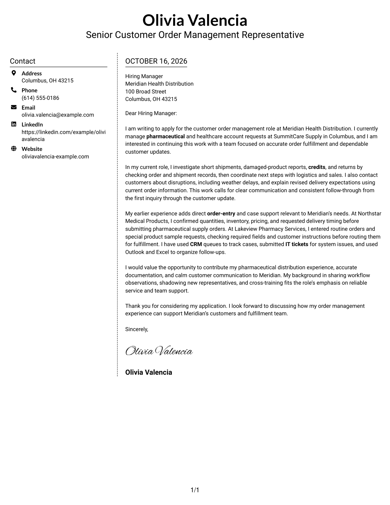Cover letter example — page 1