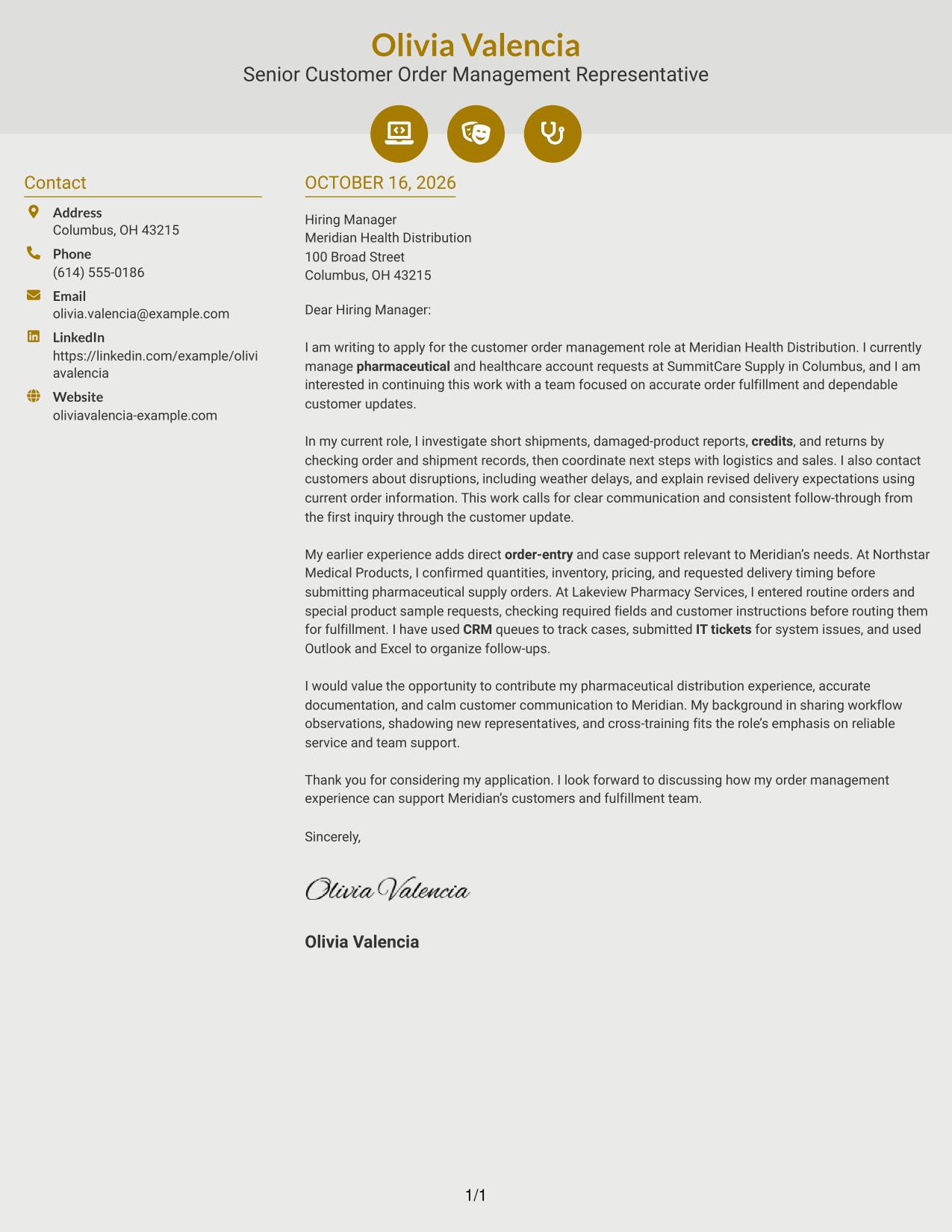 Cover letter example — page 1