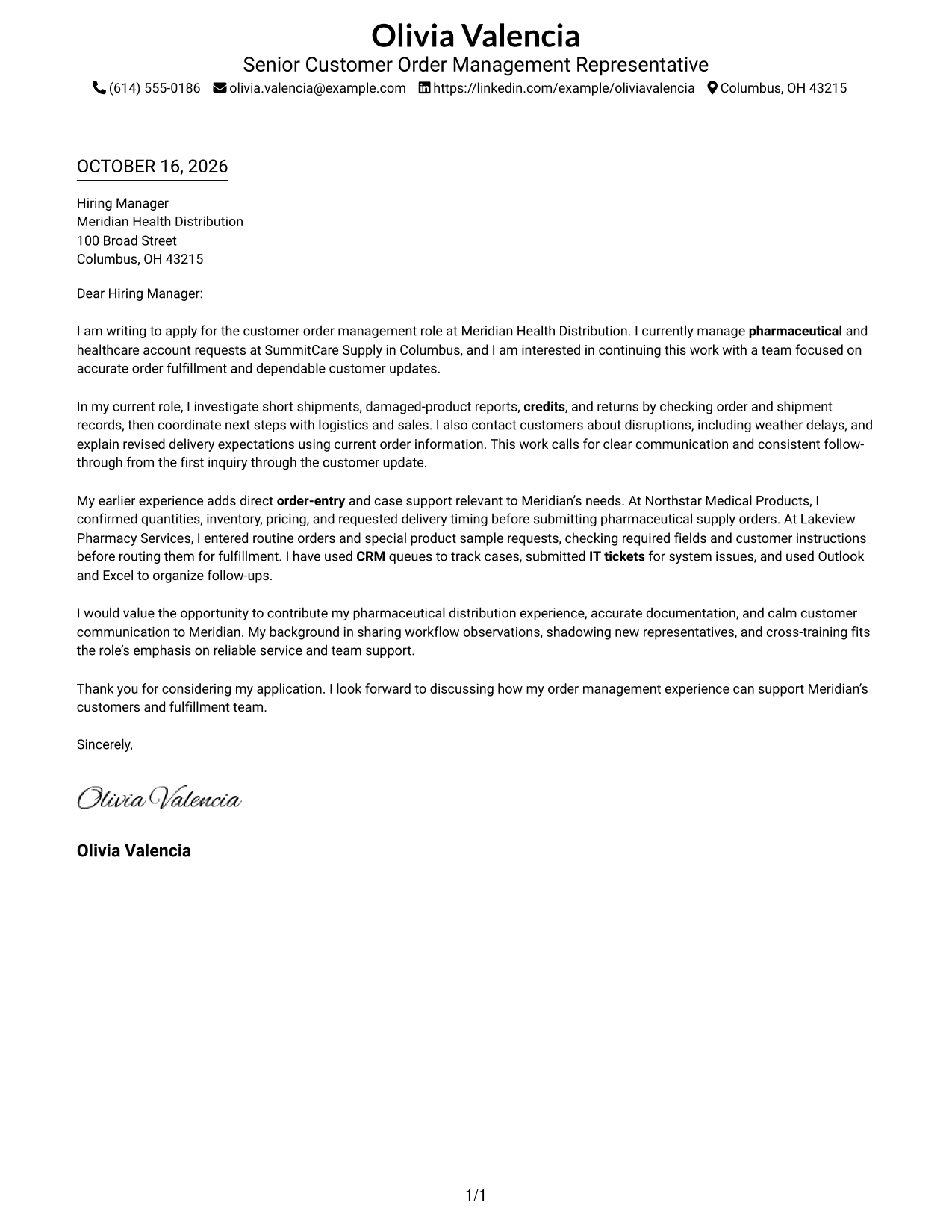 Cover letter example — page 1